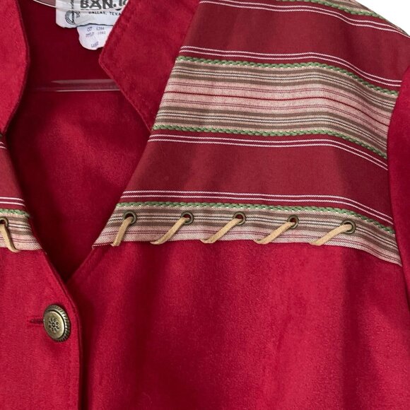Banjo Dallas Texas Lightweight Buttoned Jacket Top Southwest Western Red Size L - Picture 5 of 10